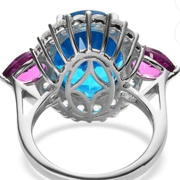 Caribbean Quartz Ring in Platinum over 925. Size 7! NEW - Picture 9 of 15